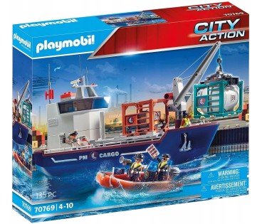 Playmobil City Action 70769 Duży kontenerowiec z łodzią służb celnych