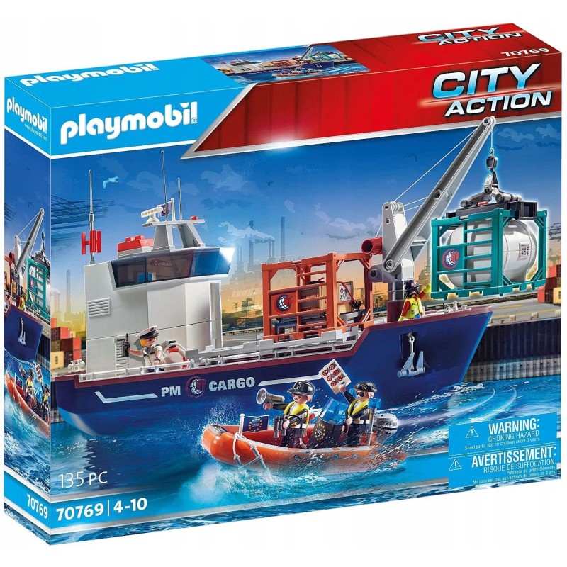 Playmobil City Action 70769 Duży kontenerowiec z łodzią służb celnych