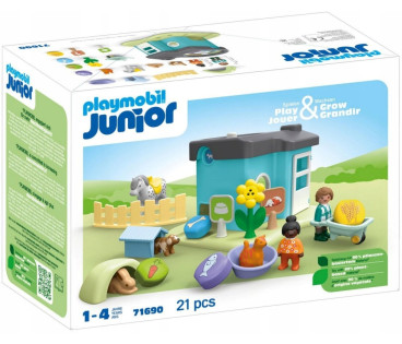 Playmobil Junior 71690 Hotel dla zwierząt z dozownikiem pokarmu