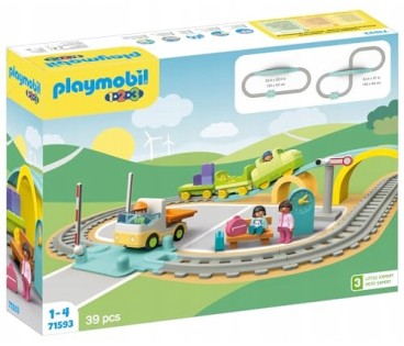 PLAYMOBIL 1.2.3 71593 Duża kolejka z wagonami szlabanem i zegarem