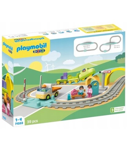 PLAYMOBIL 1.2.3 71593 Duża kolejka z wagonami szlabanem i zegarem